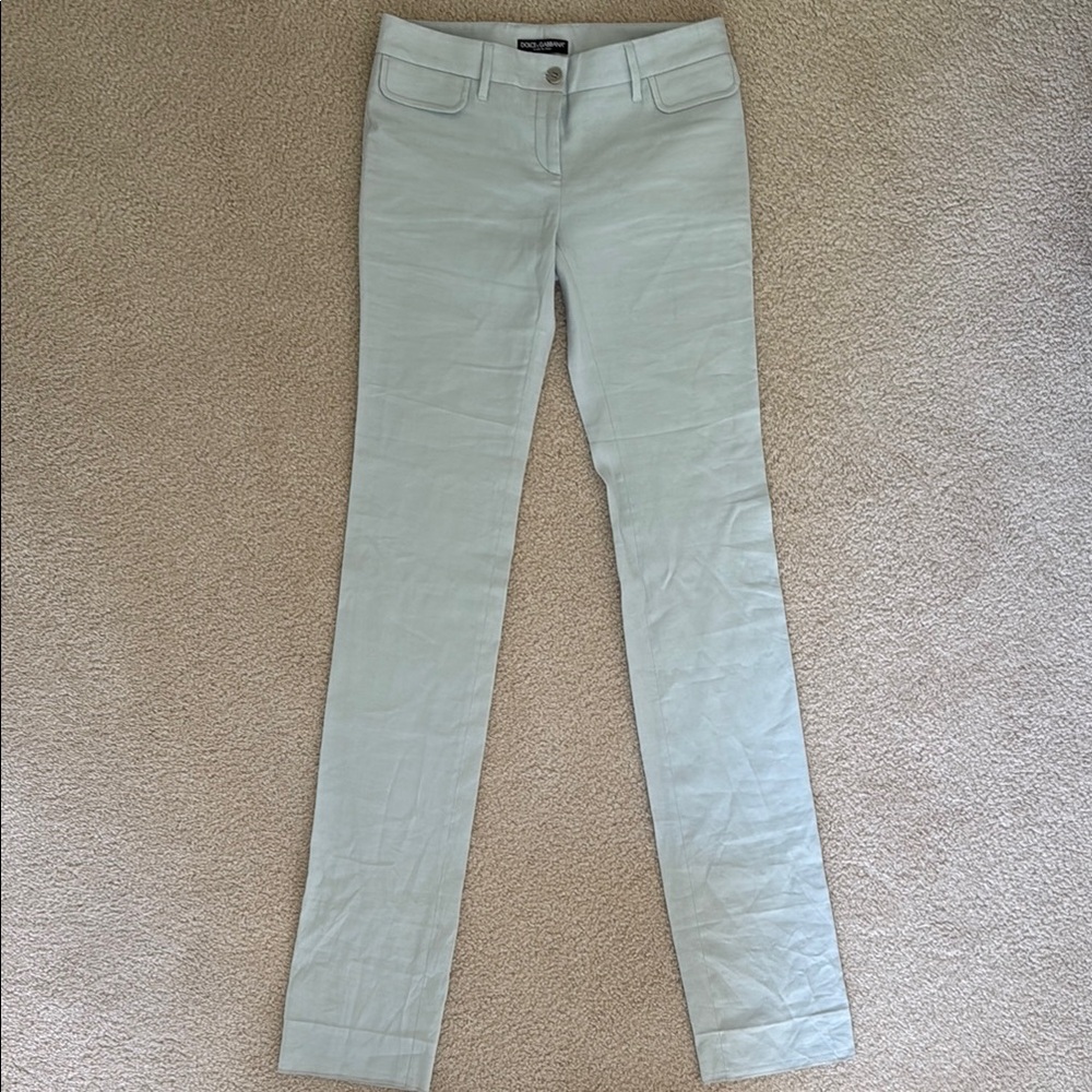 Women's Dolce & Gabbana light blue linen straight leg pant- tall euro size 40
